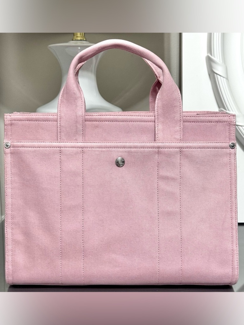 COACH Denim Medium Cargo Tote Bag, BALLERINA PINK - Picture 4 of 13
